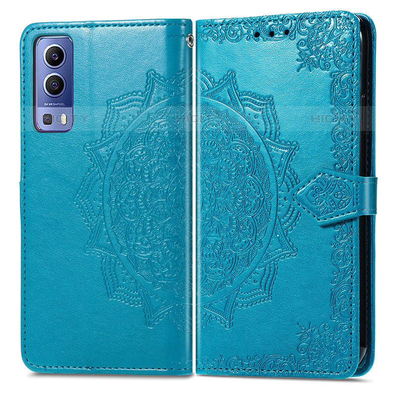 Funda de Cuero Cartera con Soporte Patron de Moda Carcasa para Vivo Y52 5G Azul