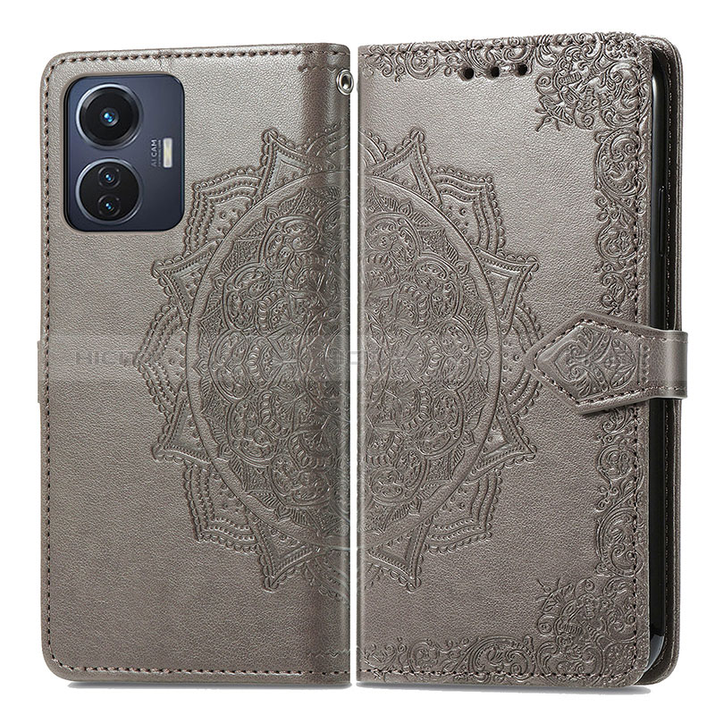 Funda de Cuero Cartera con Soporte Patron de Moda Carcasa para Vivo Y55 4G Gris