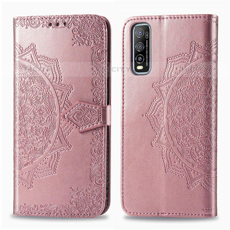 Funda de Cuero Cartera con Soporte Patron de Moda Carcasa para Vivo Y70S 5G Oro Rosa