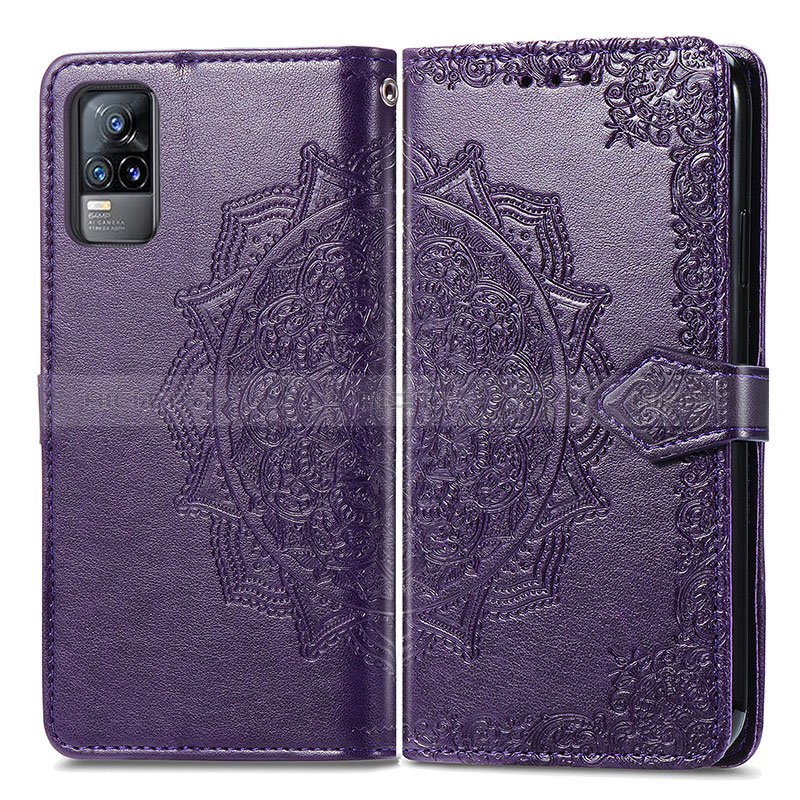 Funda de Cuero Cartera con Soporte Patron de Moda Carcasa para Vivo Y73 (2021) Morado