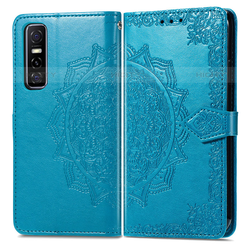 Funda de Cuero Cartera con Soporte Patron de Moda Carcasa para Vivo Y73s 5G Azul