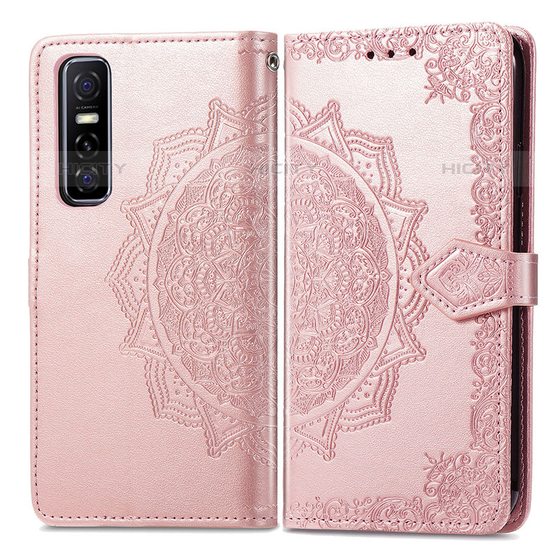 Funda de Cuero Cartera con Soporte Patron de Moda Carcasa para Vivo Y73s 5G Oro Rosa