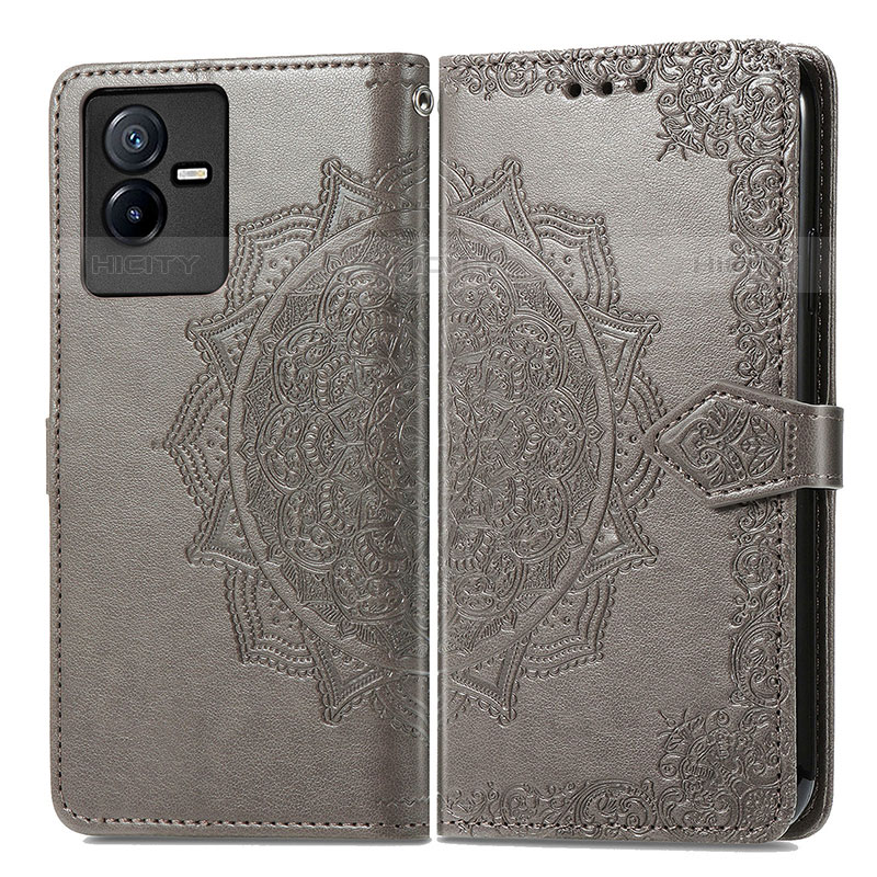 Funda de Cuero Cartera con Soporte Patron de Moda Carcasa para Vivo Y73t Gris