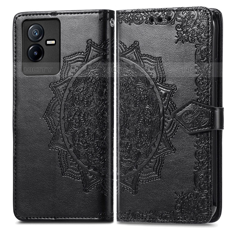 Funda de Cuero Cartera con Soporte Patron de Moda Carcasa para Vivo Y73t Negro