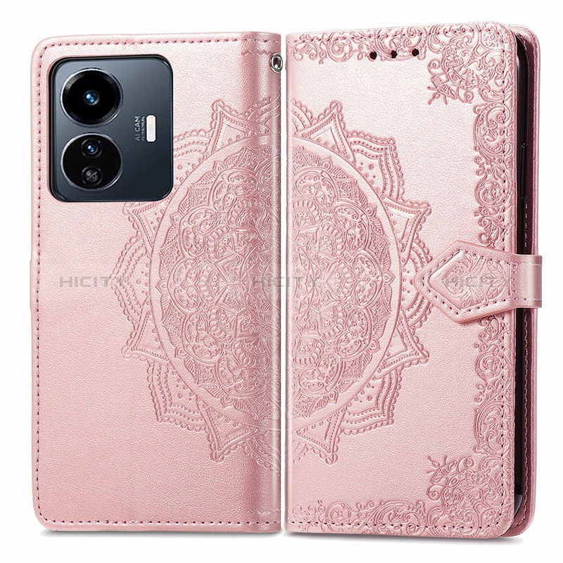 Funda de Cuero Cartera con Soporte Patron de Moda Carcasa para Vivo Y77 5G Oro Rosa