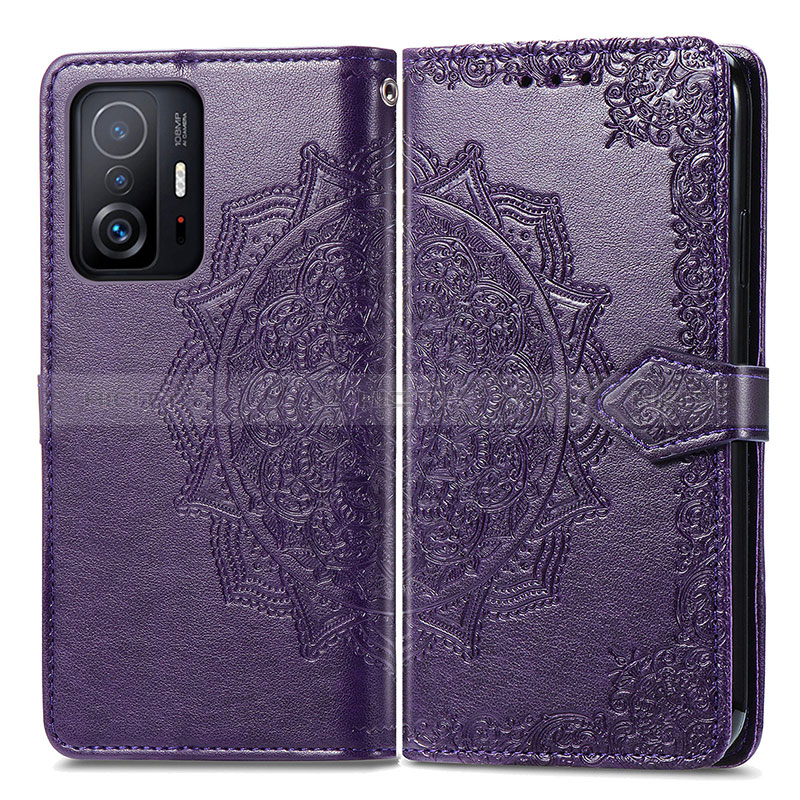 Funda de Cuero Cartera con Soporte Patron de Moda Carcasa para Xiaomi Mi 11T Pro 5G Morado