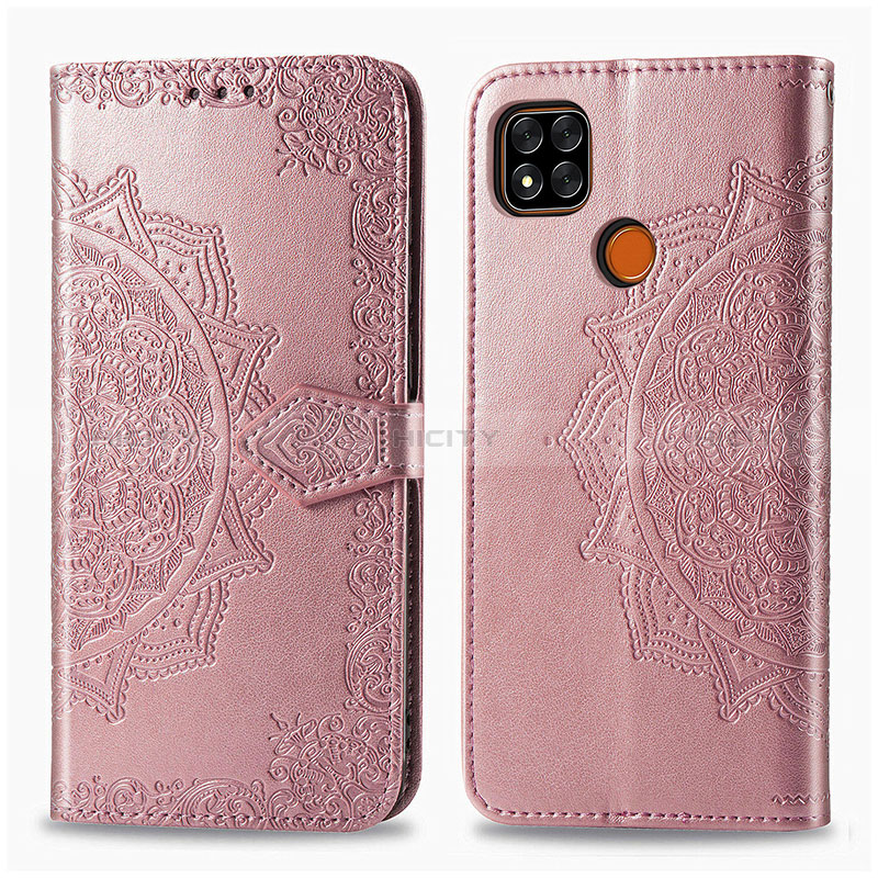 Funda de Cuero Cartera con Soporte Patron de Moda Carcasa para Xiaomi POCO C3 Oro Rosa