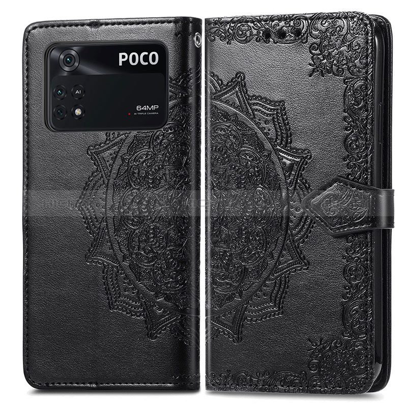 Funda de Cuero Cartera con Soporte Patron de Moda Carcasa para Xiaomi Poco M4 Pro 4G Negro