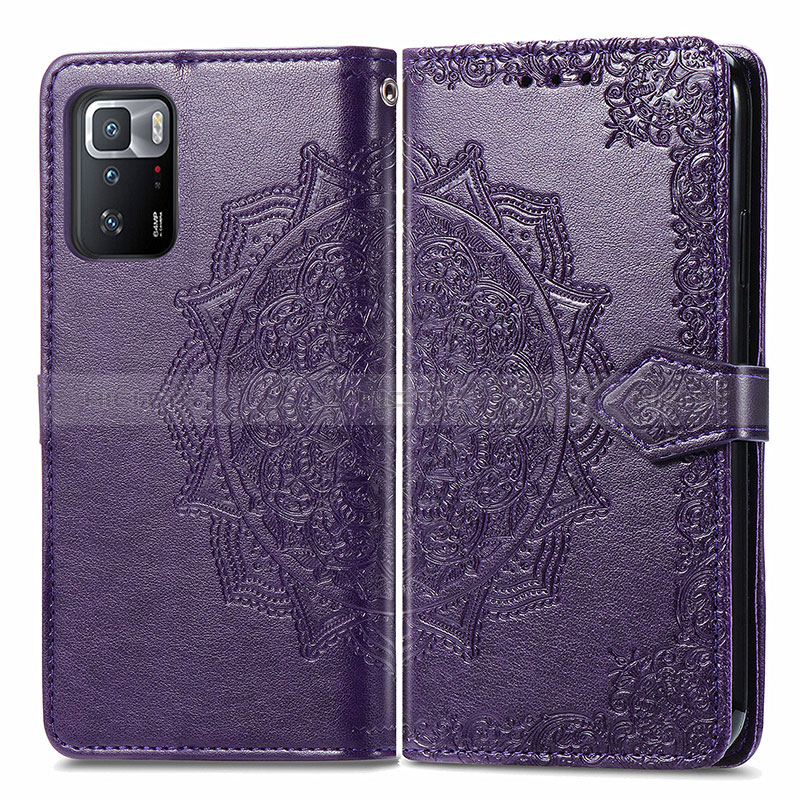 Funda de Cuero Cartera con Soporte Patron de Moda Carcasa para Xiaomi Poco X3 GT 5G Morado