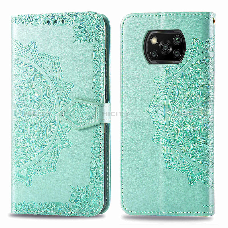 Funda de Cuero Cartera con Soporte Patron de Moda Carcasa para Xiaomi Poco X3 NFC Verde