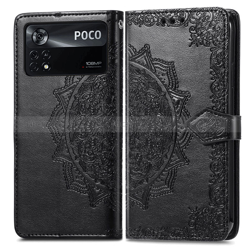 Funda de Cuero Cartera con Soporte Patron de Moda Carcasa para Xiaomi Poco X4 Pro 5G Negro