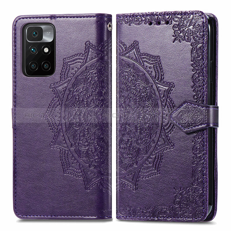 Funda de Cuero Cartera con Soporte Patron de Moda Carcasa para Xiaomi Redmi 10 (2022) Morado