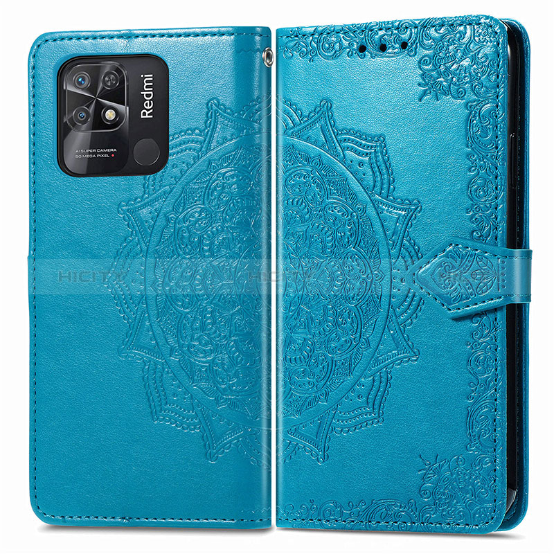 Funda de Cuero Cartera con Soporte Patron de Moda Carcasa para Xiaomi Redmi 10 Power Azul