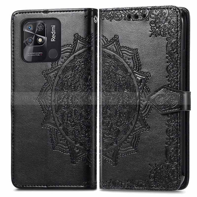 Funda de Cuero Cartera con Soporte Patron de Moda Carcasa para Xiaomi Redmi 10C 4G Negro