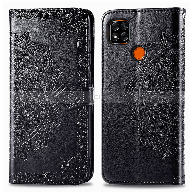 Funda de Cuero Cartera con Soporte Patron de Moda Carcasa para Xiaomi Redmi 9 India Negro