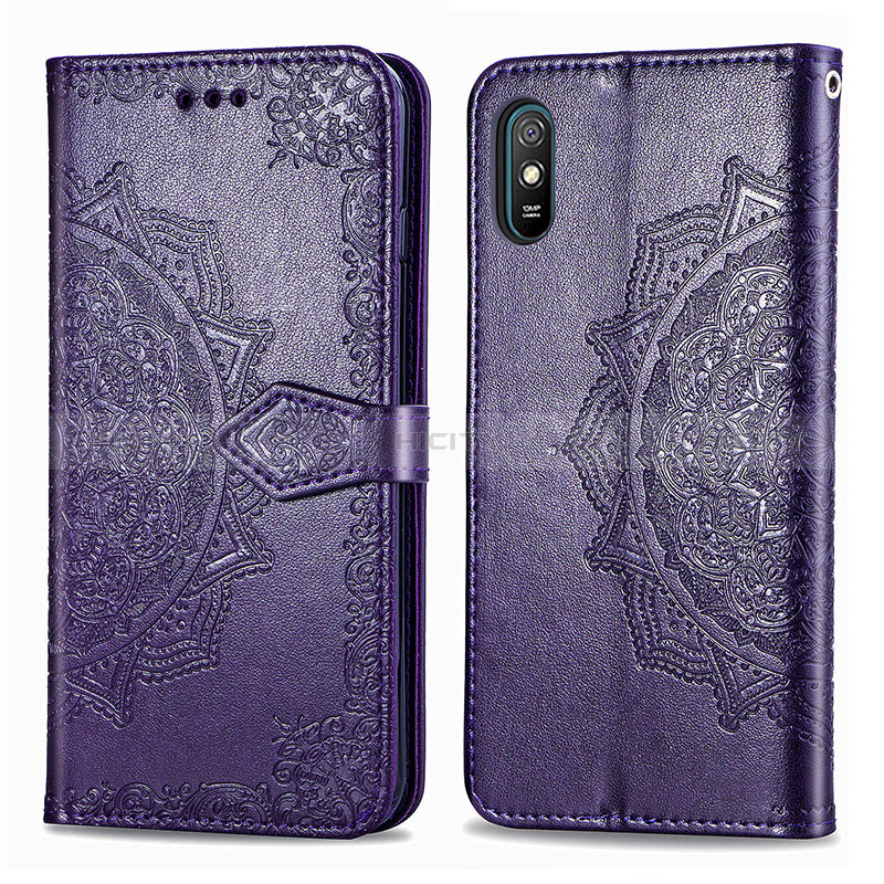 Funda de Cuero Cartera con Soporte Patron de Moda Carcasa para Xiaomi Redmi 9A Morado