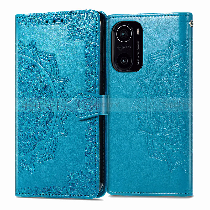 Funda de Cuero Cartera con Soporte Patron de Moda Carcasa para Xiaomi Redmi K40 Pro 5G Azul