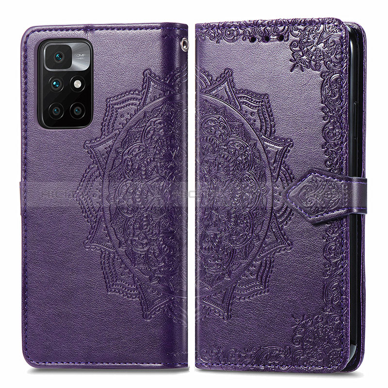 Funda de Cuero Cartera con Soporte Patron de Moda Carcasa para Xiaomi Redmi Note 11 4G (2021) Morado