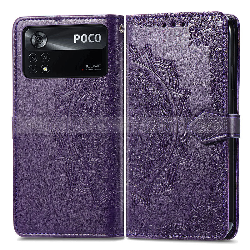 Funda de Cuero Cartera con Soporte Patron de Moda Carcasa para Xiaomi Redmi Note 11E Pro 5G Morado