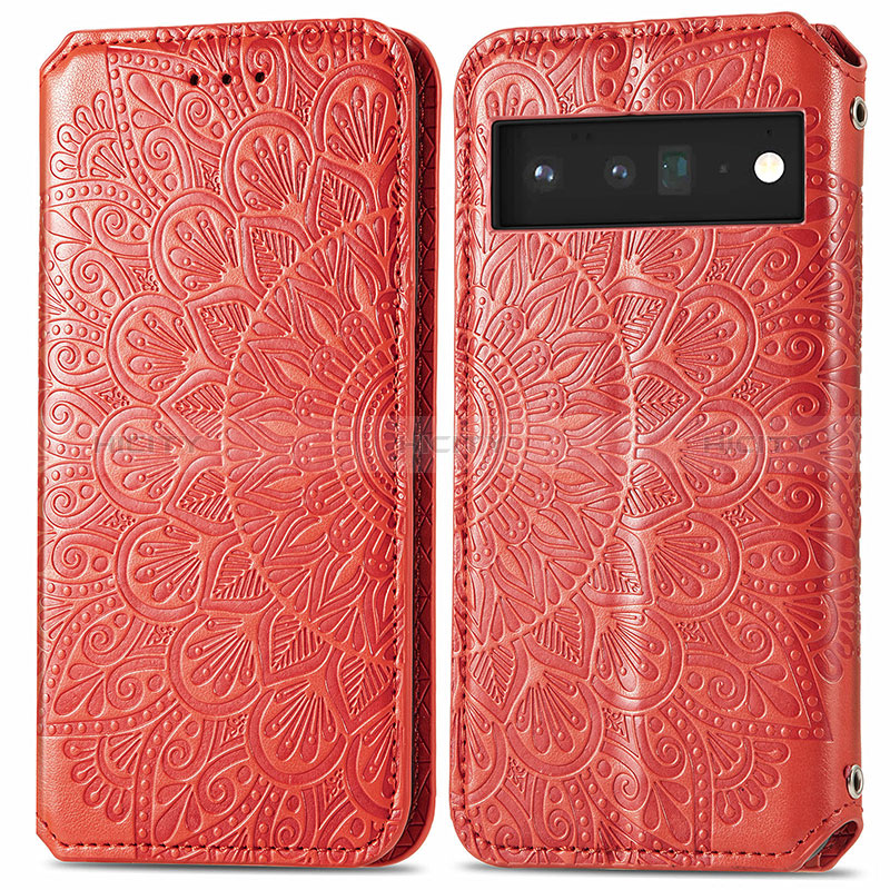 Funda de Cuero Cartera con Soporte Patron de Moda Carcasa S01D para Google Pixel 6 5G Rojo