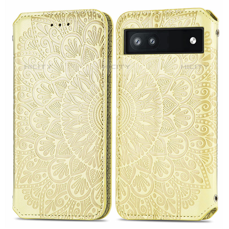 Funda de Cuero Cartera con Soporte Patron de Moda Carcasa S01D para Google Pixel 6a 5G Oro