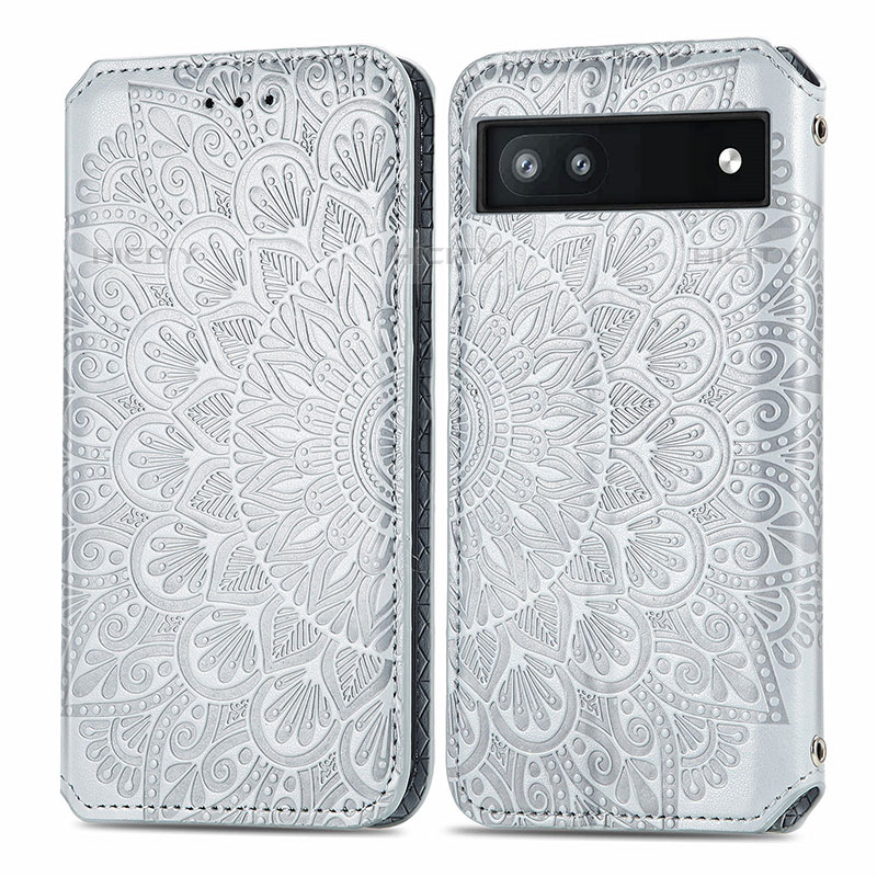 Funda de Cuero Cartera con Soporte Patron de Moda Carcasa S01D para Google Pixel 6a 5G Plata