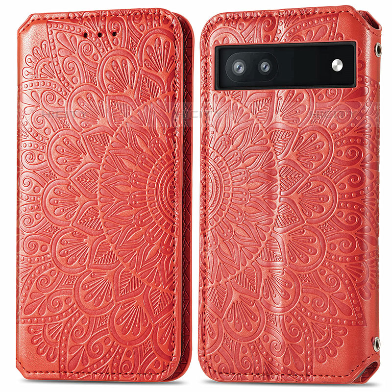 Funda de Cuero Cartera con Soporte Patron de Moda Carcasa S01D para Google Pixel 6a 5G Rojo