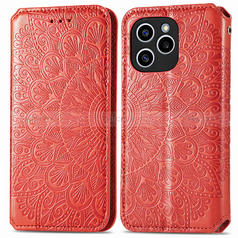 Funda de Cuero Cartera con Soporte Patron de Moda Carcasa S01D para Huawei Honor 60 SE 5G Rojo