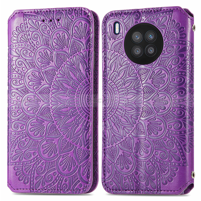 Funda de Cuero Cartera con Soporte Patron de Moda Carcasa S01D para Huawei Nova 8i Morado