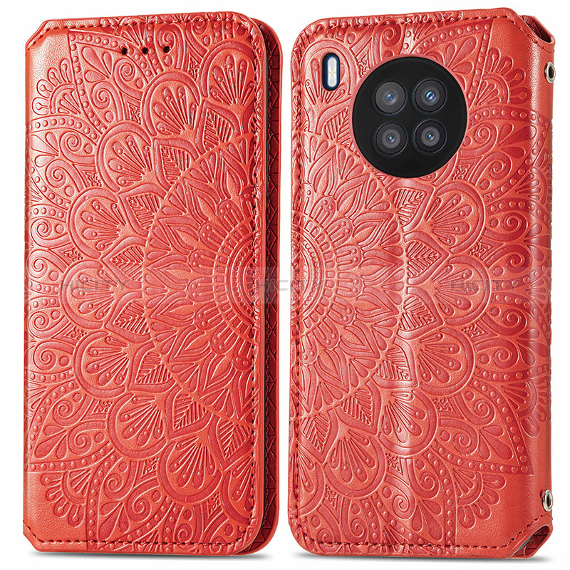 Funda de Cuero Cartera con Soporte Patron de Moda Carcasa S01D para Huawei Nova 8i Rojo