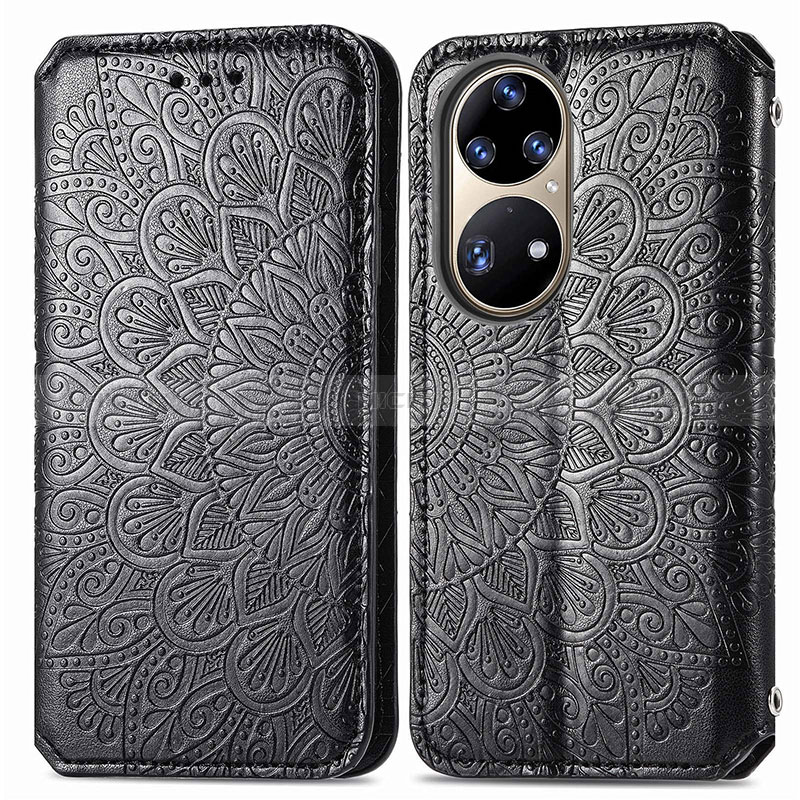 Funda de Cuero Cartera con Soporte Patron de Moda Carcasa S01D para Huawei P50 Negro