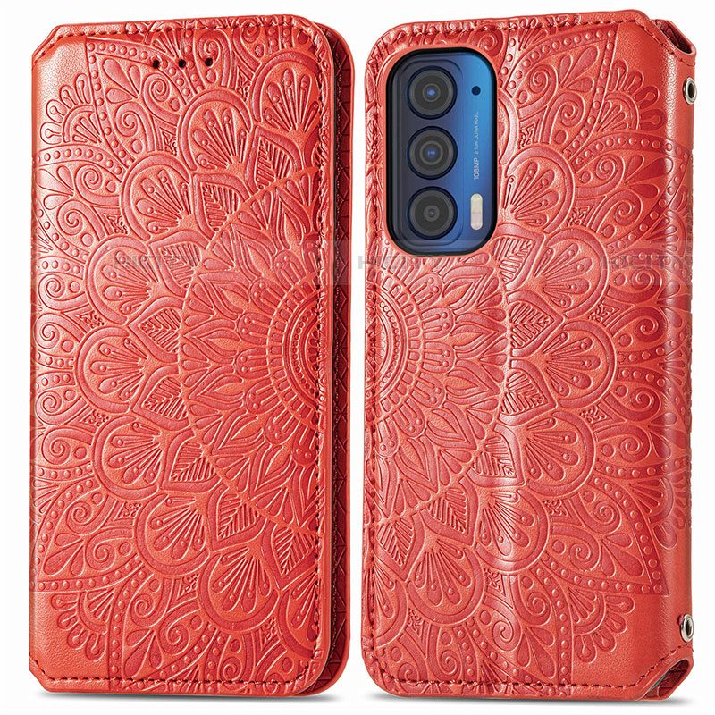 Funda de Cuero Cartera con Soporte Patron de Moda Carcasa S01D para Motorola Moto Edge (2021) 5G Rojo