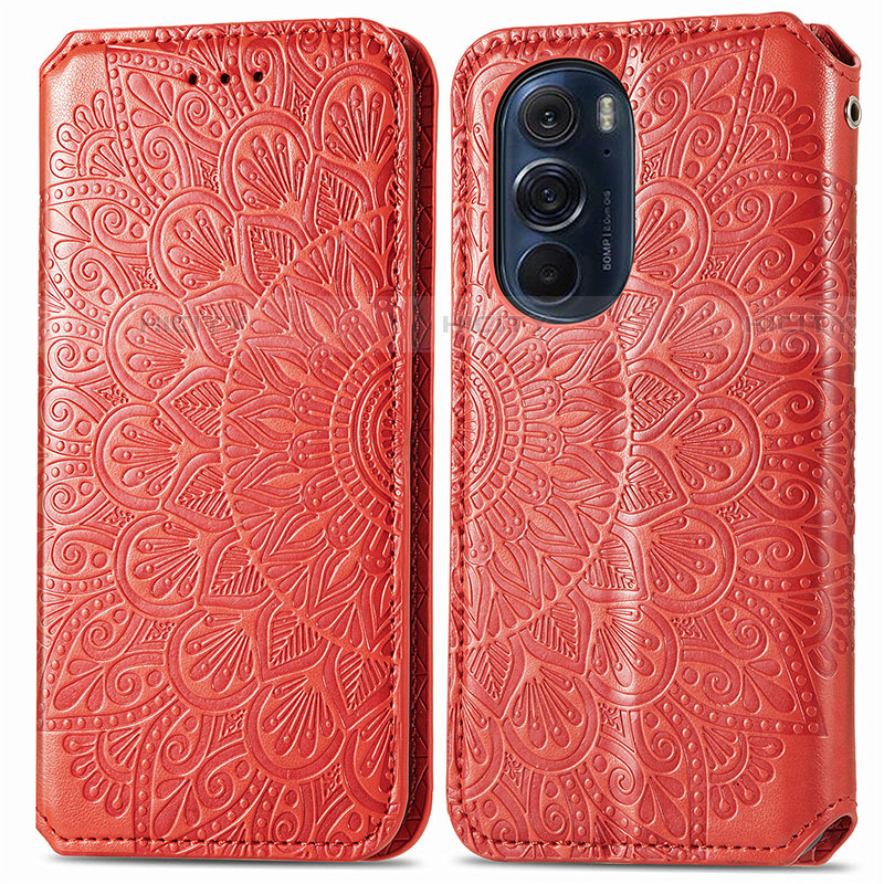 Funda de Cuero Cartera con Soporte Patron de Moda Carcasa S01D para Motorola Moto Edge Plus (2022) 5G Rojo