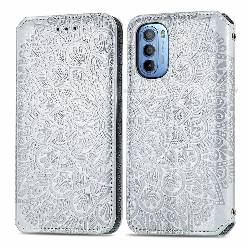 Funda de Cuero Cartera con Soporte Patron de Moda Carcasa S01D para Motorola Moto G41 Plata