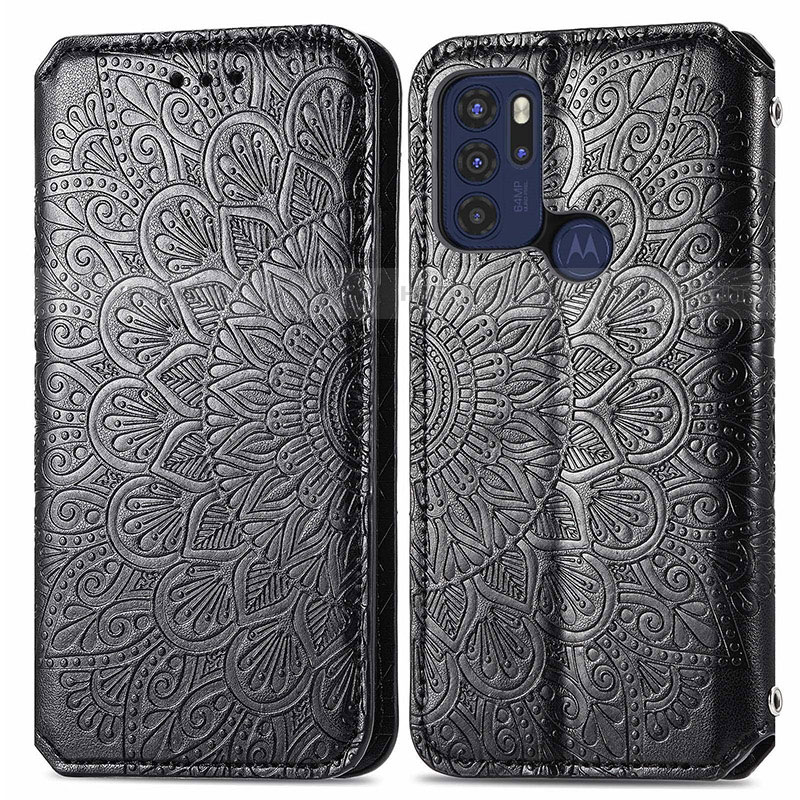 Funda de Cuero Cartera con Soporte Patron de Moda Carcasa S01D para Motorola Moto G60s Negro