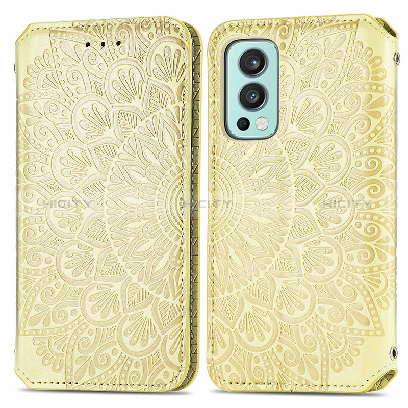 Funda de Cuero Cartera con Soporte Patron de Moda Carcasa S01D para OnePlus Nord 2 5G Oro