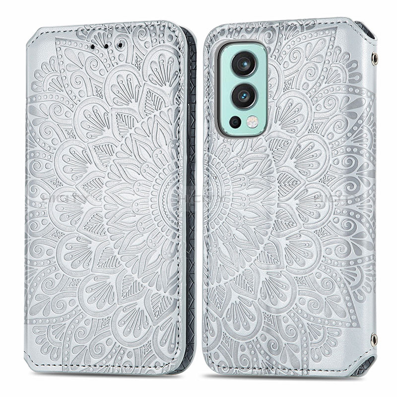 Funda de Cuero Cartera con Soporte Patron de Moda Carcasa S01D para OnePlus Nord 2 5G Plata