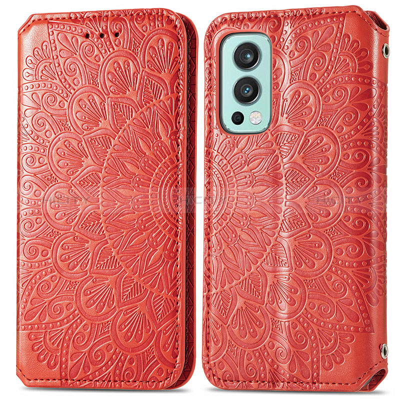 Funda de Cuero Cartera con Soporte Patron de Moda Carcasa S01D para OnePlus Nord 2 5G Rojo