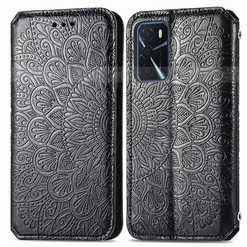 Funda de Cuero Cartera con Soporte Patron de Moda Carcasa S01D para Oppo A16s Negro