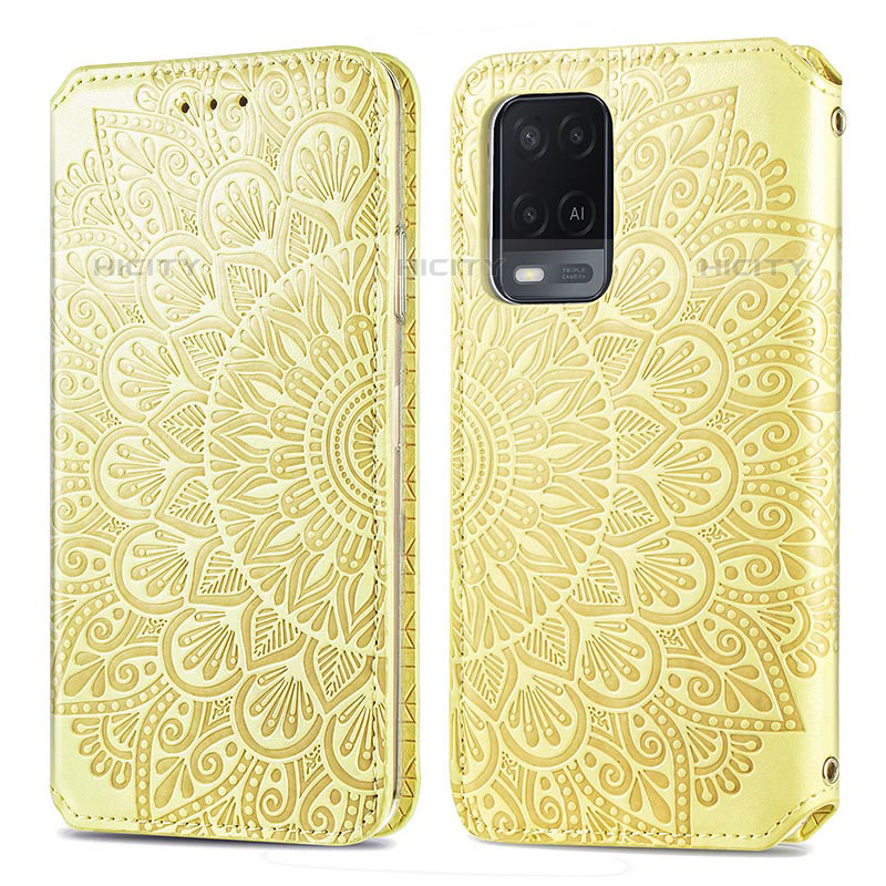 Funda de Cuero Cartera con Soporte Patron de Moda Carcasa S01D para Oppo A54 4G Oro