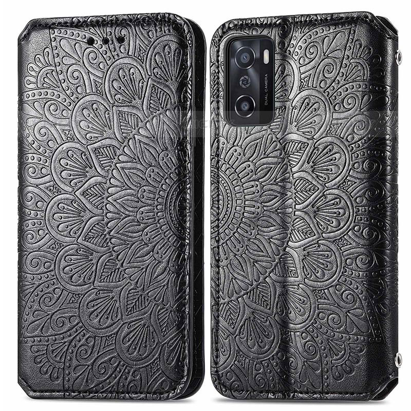 Funda de Cuero Cartera con Soporte Patron de Moda Carcasa S01D para Oppo A55S 5G Negro