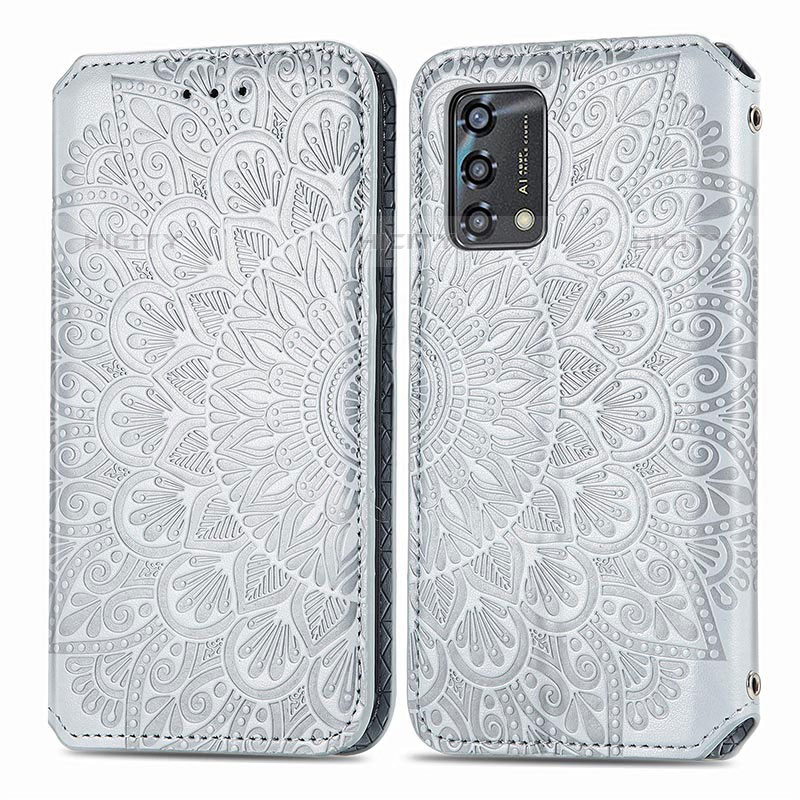 Funda de Cuero Cartera con Soporte Patron de Moda Carcasa S01D para Oppo A74 4G Plata