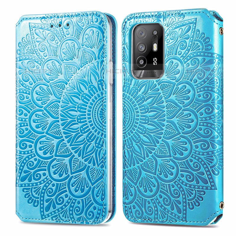 Funda de Cuero Cartera con Soporte Patron de Moda Carcasa S01D para Oppo A94 5G Azul