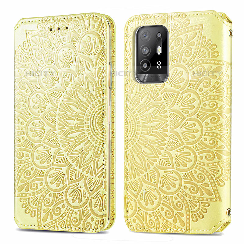 Funda de Cuero Cartera con Soporte Patron de Moda Carcasa S01D para Oppo A94 5G Oro