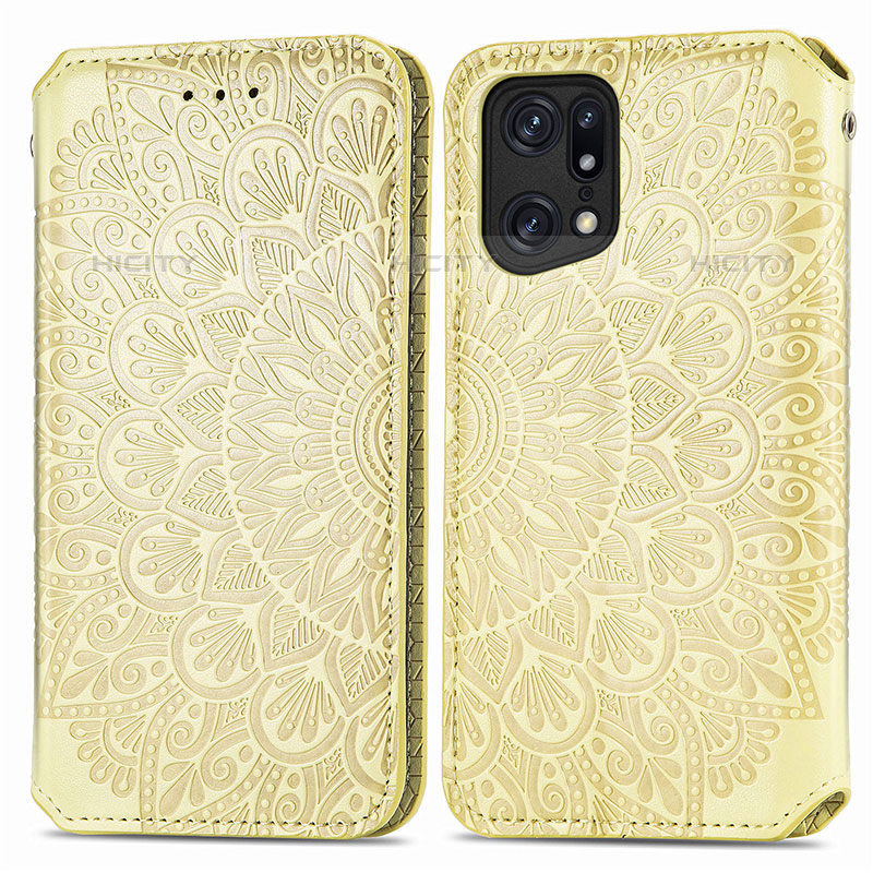 Funda de Cuero Cartera con Soporte Patron de Moda Carcasa S01D para Oppo Find X5 Pro 5G Oro