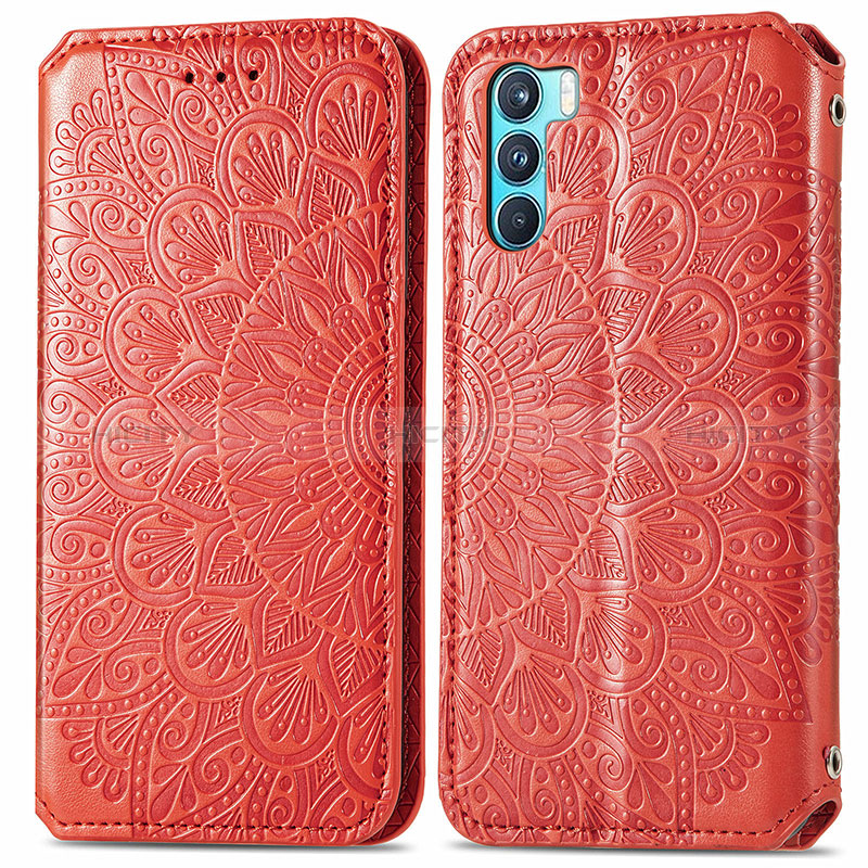 Funda de Cuero Cartera con Soporte Patron de Moda Carcasa S01D para Oppo K9 Pro 5G Rojo