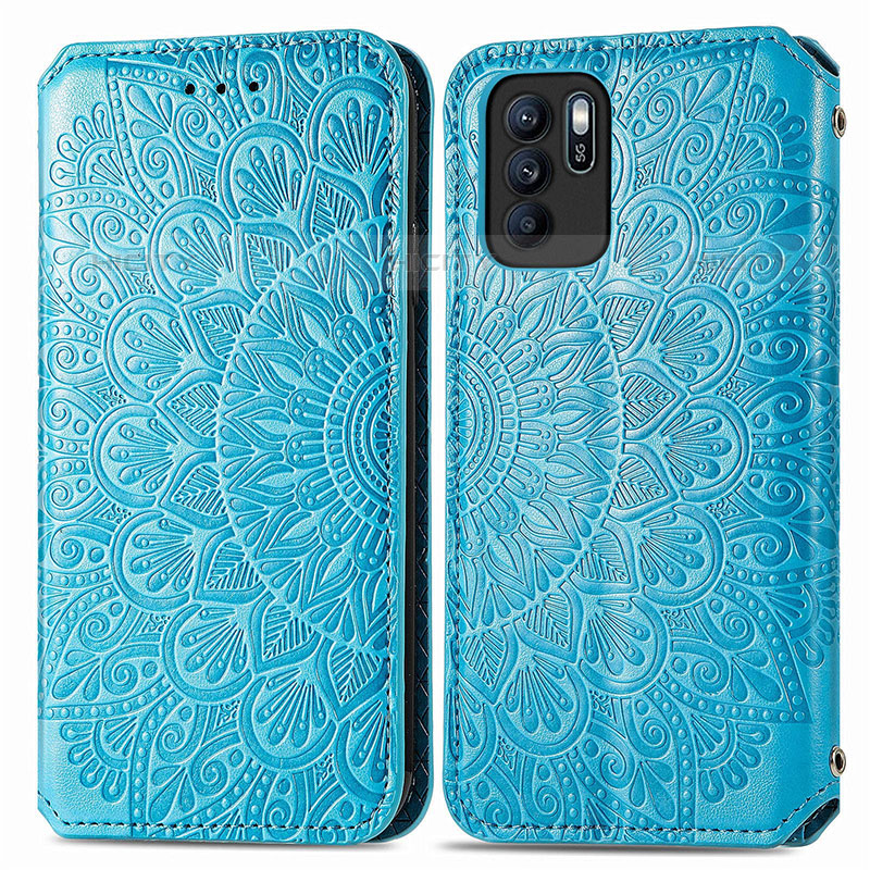 Funda de Cuero Cartera con Soporte Patron de Moda Carcasa S01D para Oppo Reno6 Z 5G Azul