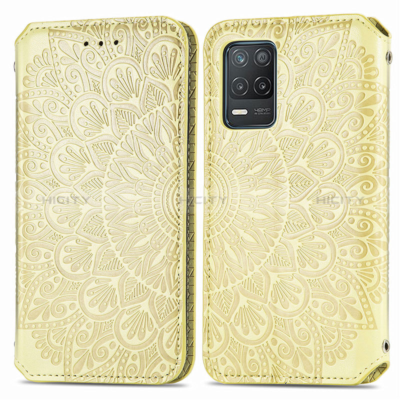 Funda de Cuero Cartera con Soporte Patron de Moda Carcasa S01D para Realme Q3i 5G Oro