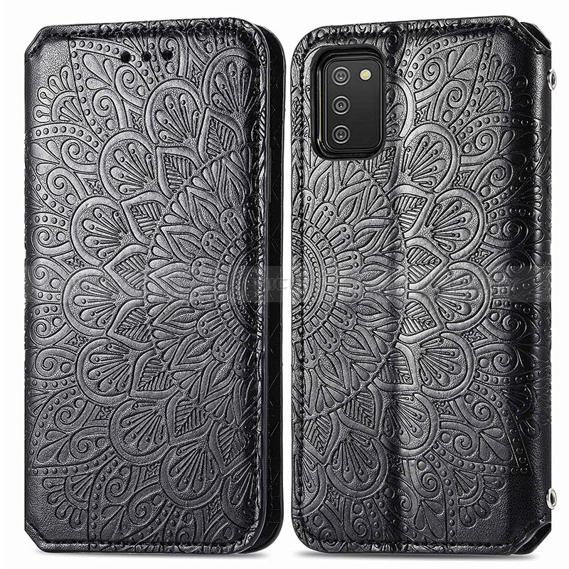 Funda de Cuero Cartera con Soporte Patron de Moda Carcasa S01D para Samsung Galaxy A02s Negro