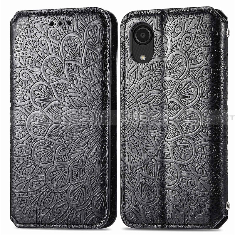 Funda de Cuero Cartera con Soporte Patron de Moda Carcasa S01D para Samsung Galaxy A03 Core Negro